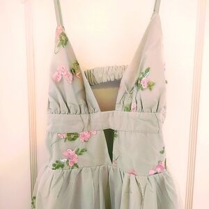 Fluffy Floral Mint Green Backless Dress Jr's Large